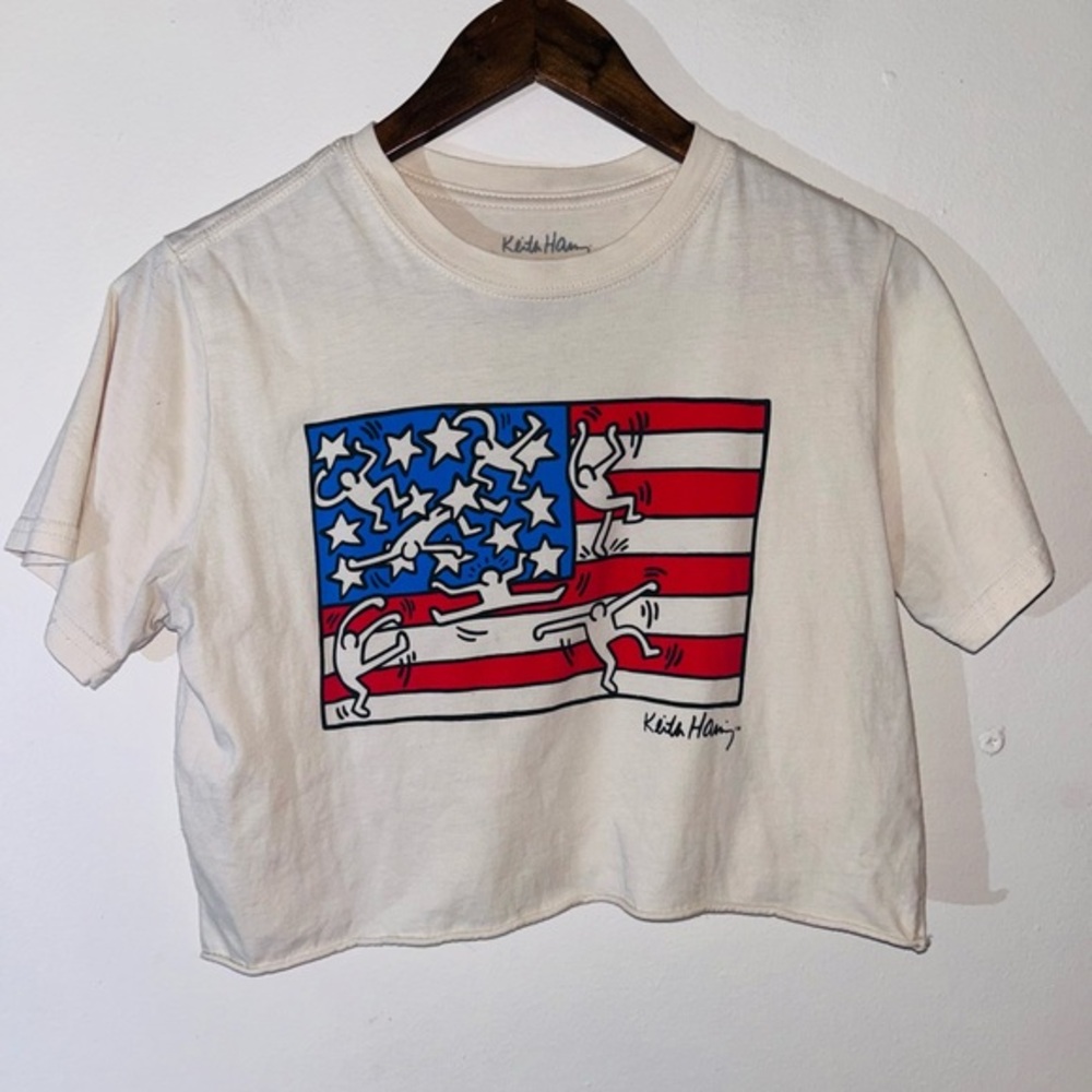 Keith Haring American Flag Cropped Graphic Tee SIZE XS
